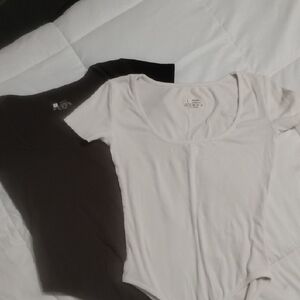 Classic Scoop Neck Bodysuit - White and Dark Brown